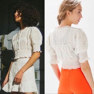 UO Victorian Smocked Eyelet Blouse